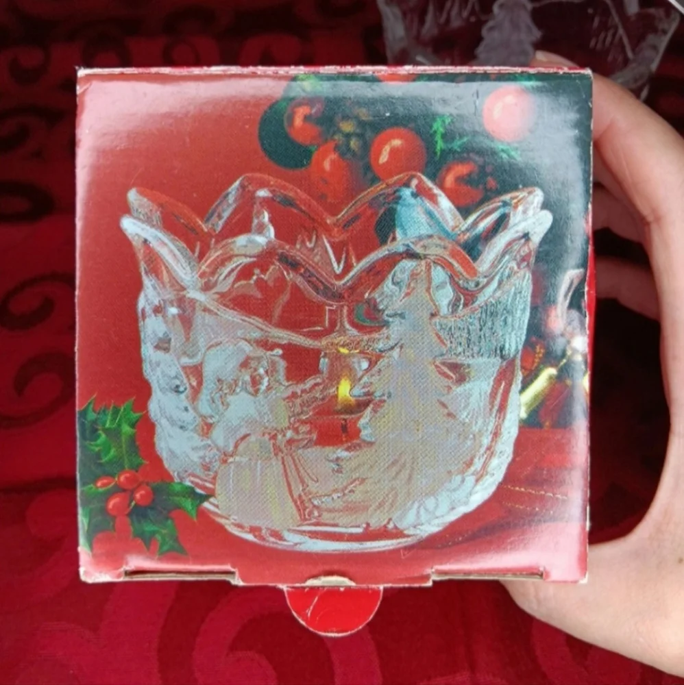 Mikasa Vintage Clear Glass Candle Holder | EUC | Frosted Christmas Trees